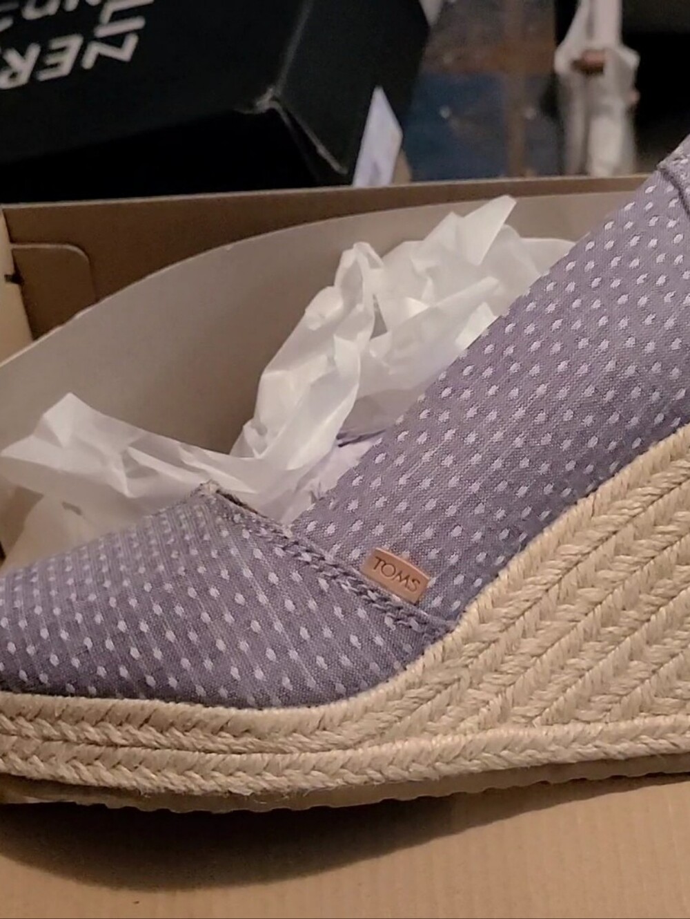 TOMS Lavender Polka Dot Canvas Wedge Espadrille